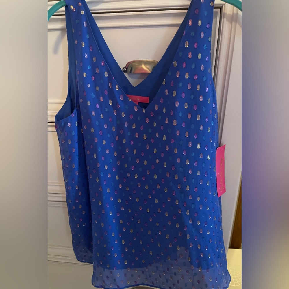 Lilly Pulitzer Iris Blue Silk V-Neck Top